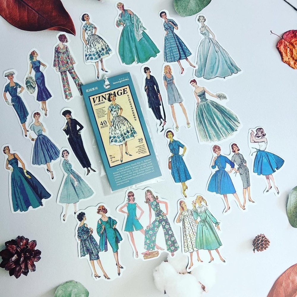 Vintage Fashion, Women In Blue Gowns, 1950s Era, 40 Stickers